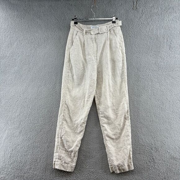 & Other Stories Linen belted trousers size 2 high waisted minimalist beige - Picture 2 of 16